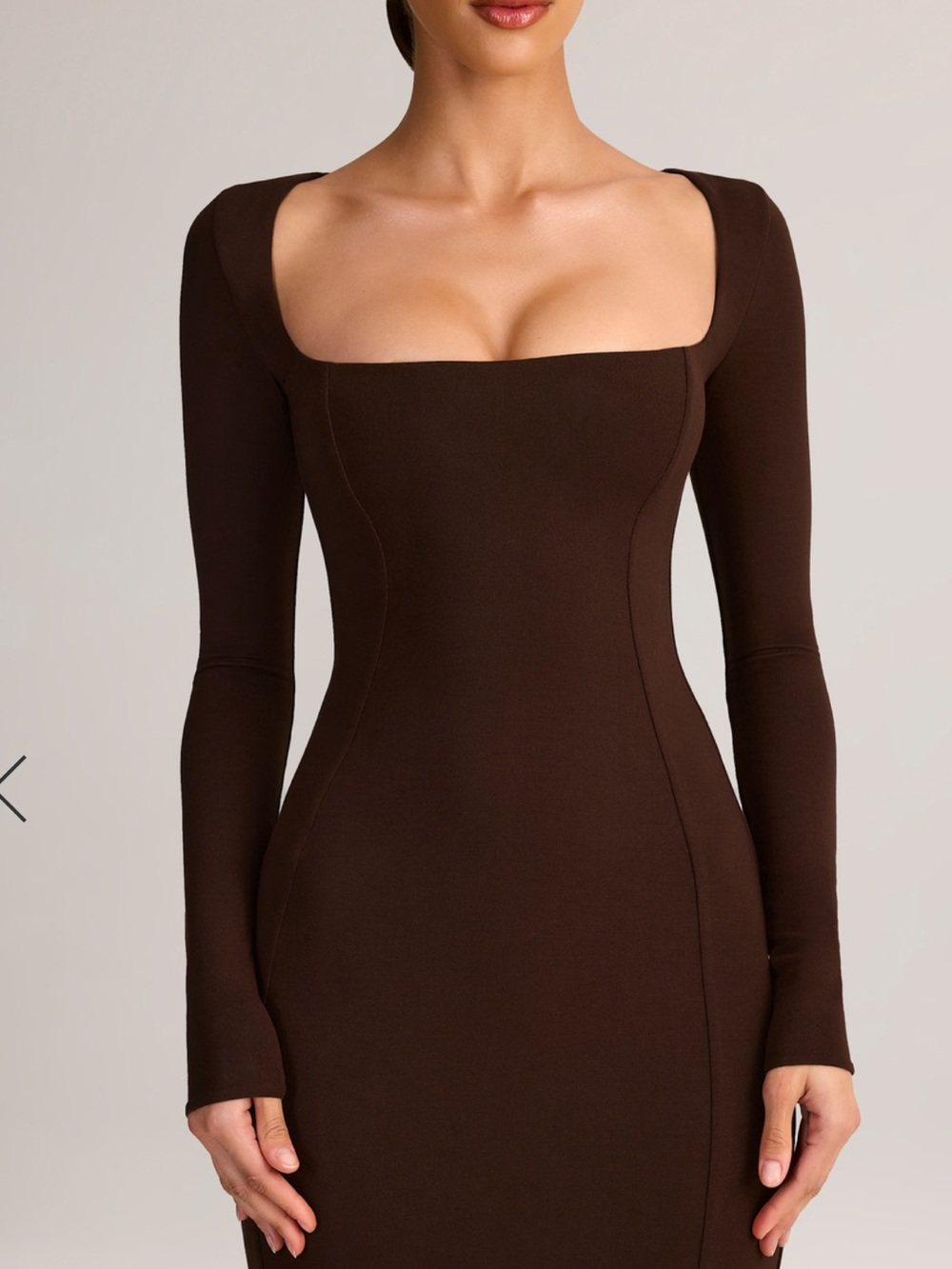 Women's Square Neck Long Sleeve Bodycon Dress in Chocolate Brown